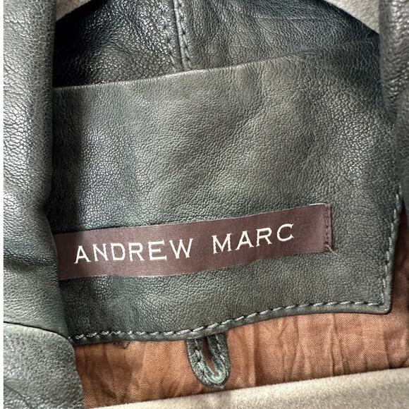 Andrew Marc Olive Green Diagonal Front Zip Leather Moto Jacket XS - Picture 10 of 16